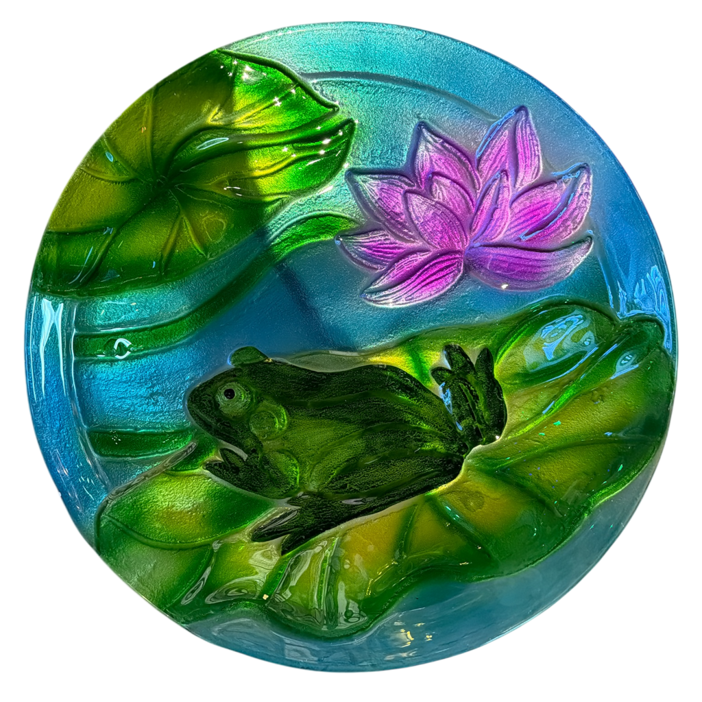 Frog Fused Glass Bird Bath