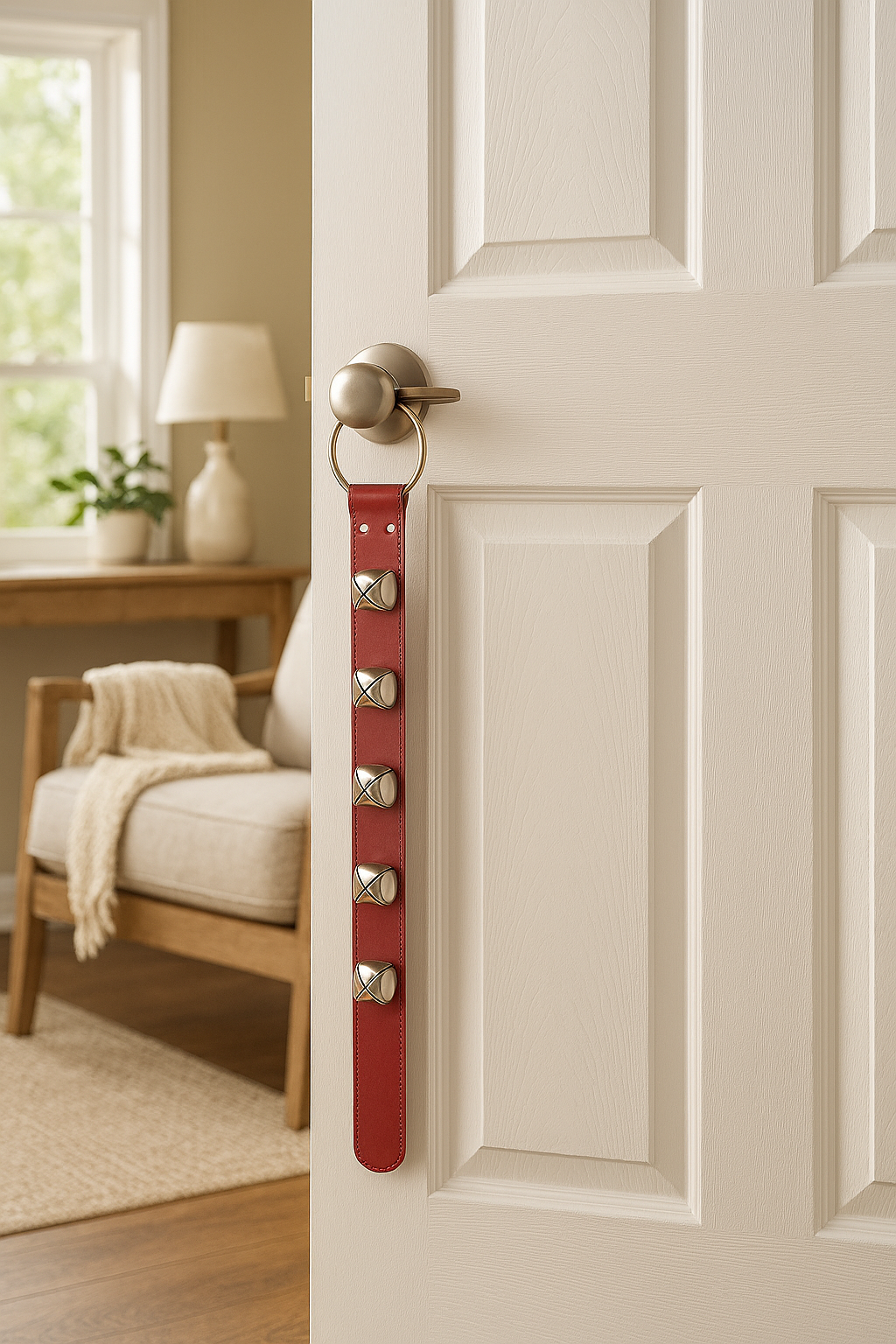 Sleigh Bell Strap with 5 Nickel Bells - Red