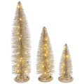 Lighted Holiday Bottle Brush Trees - Gold Set of 3