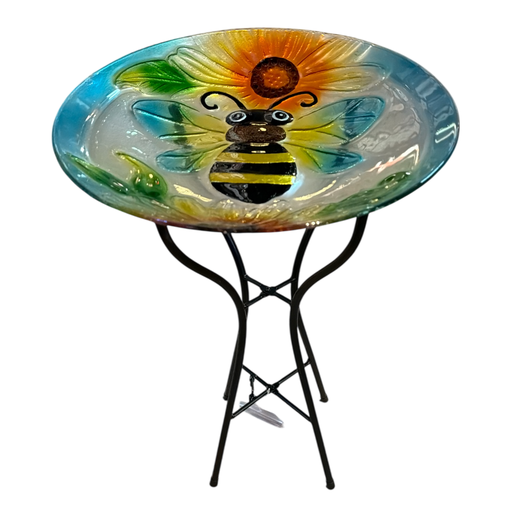 Bumble Bee Fused Glass Bird Bath