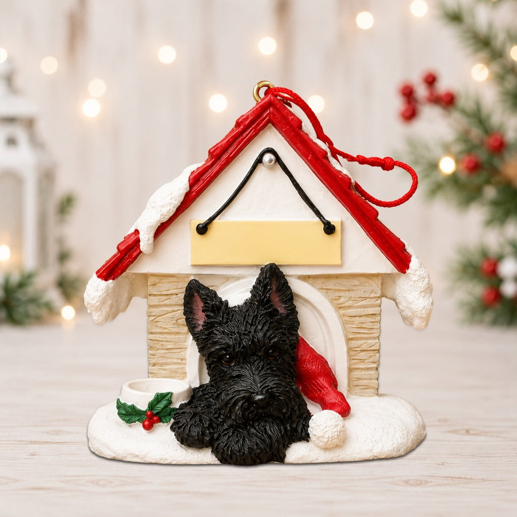 Ceramic Doghouse Ornament - Scottie