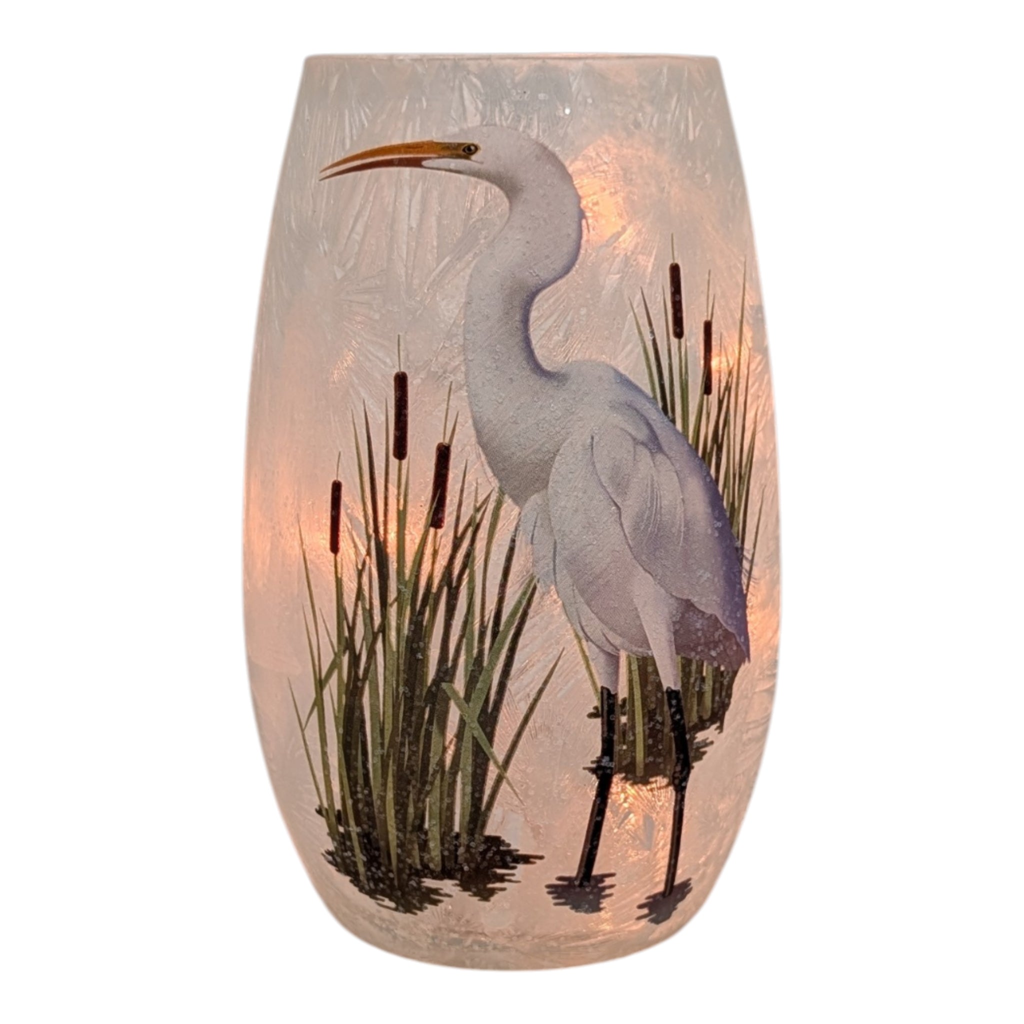 Frosted Glass Vase Lamp - Great Heron