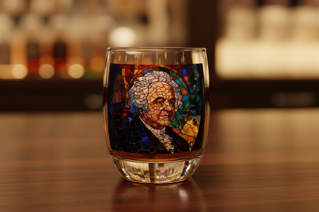 John Adams Stained Glass Whiskey Glass, 6oz