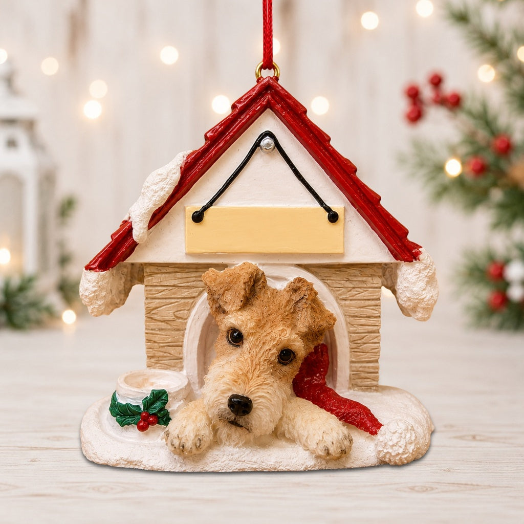 Ceramic Doghouse Ornament - Wire Fox Terrier