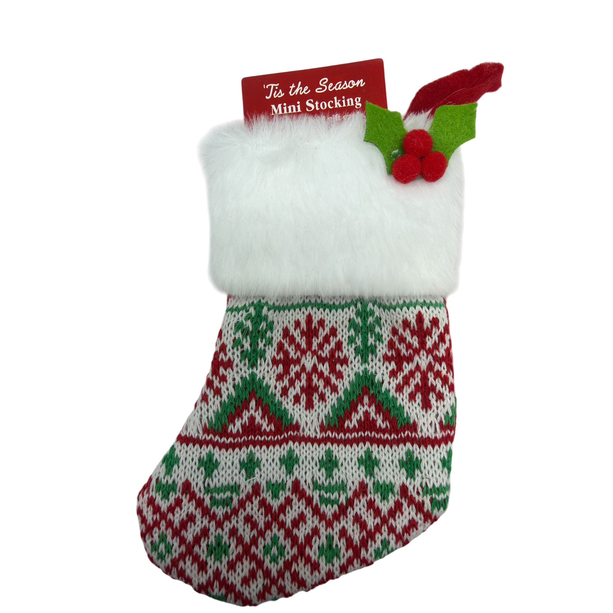Mini Knit Stocking - Red and Green on White