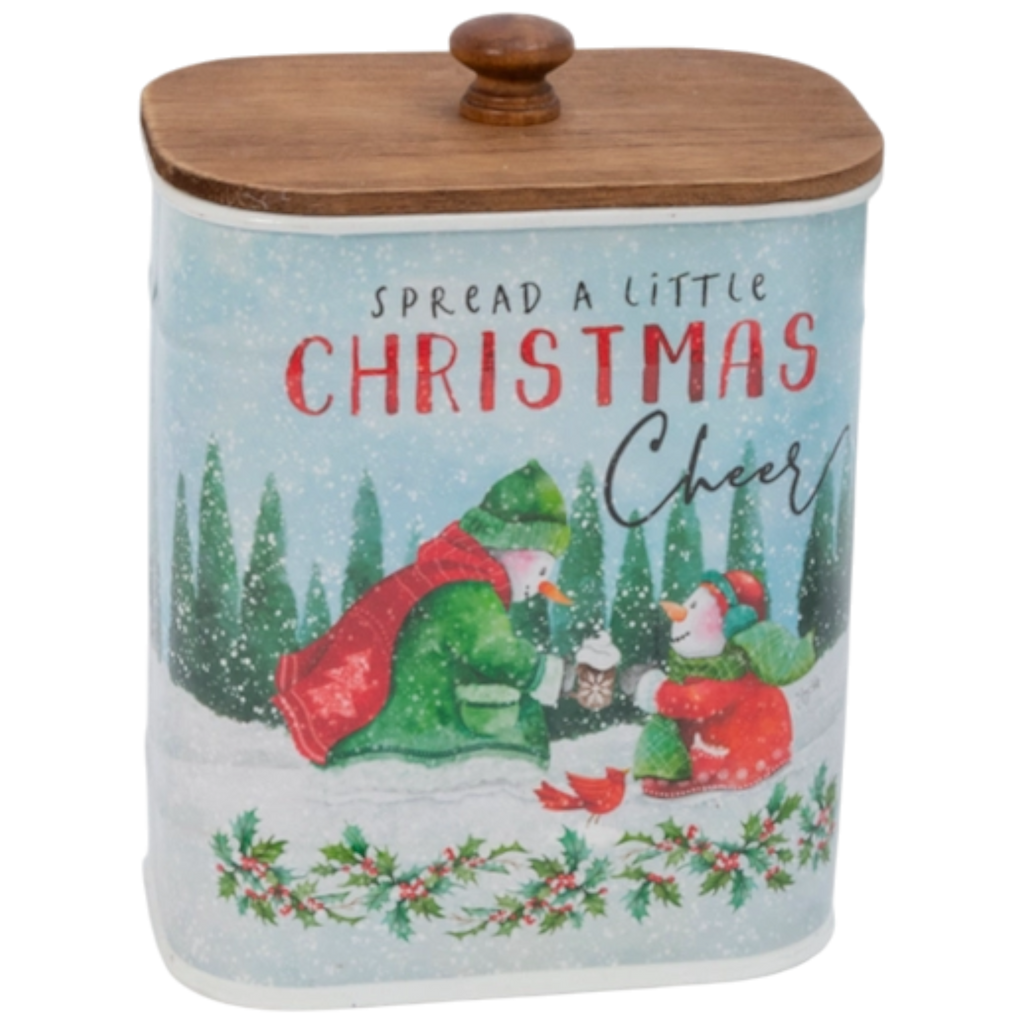 Snowman Canister with Wooden Lid -