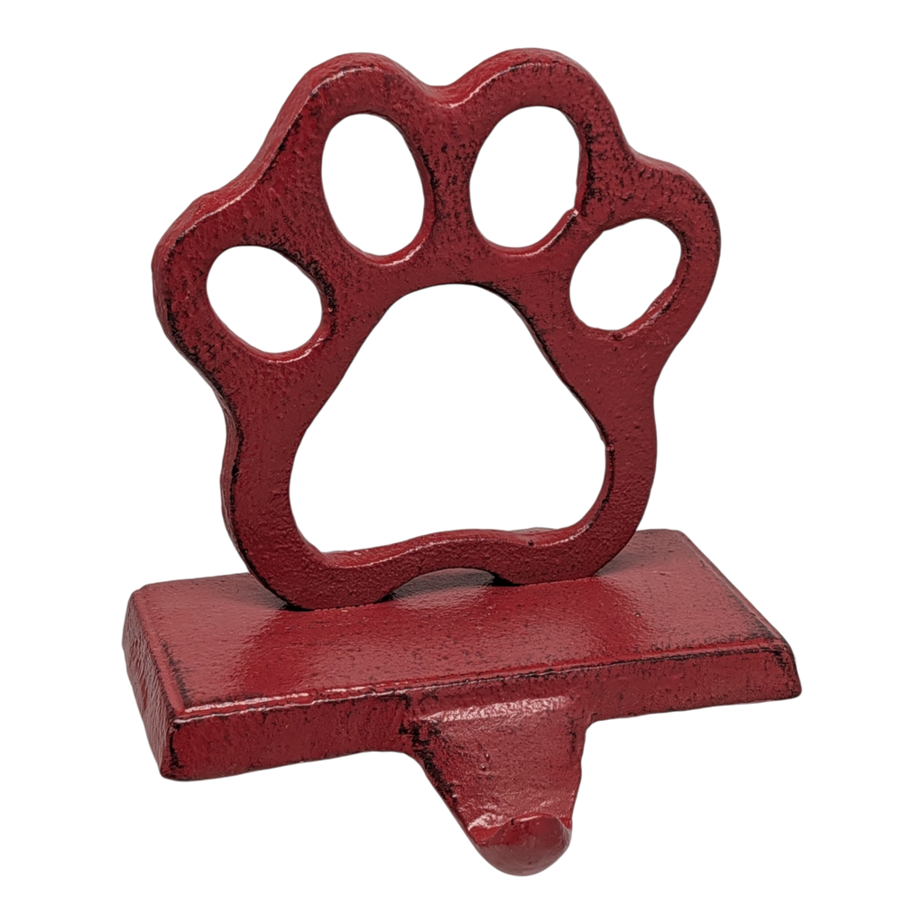 Cast Iron Paw Print Stocking Holder - Red