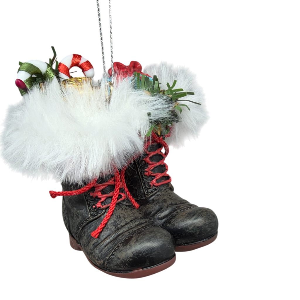Filled Boots With Joy Ornament  - Black