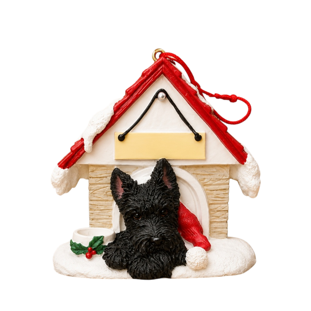 Ceramic Doghouse Ornament - Scottie