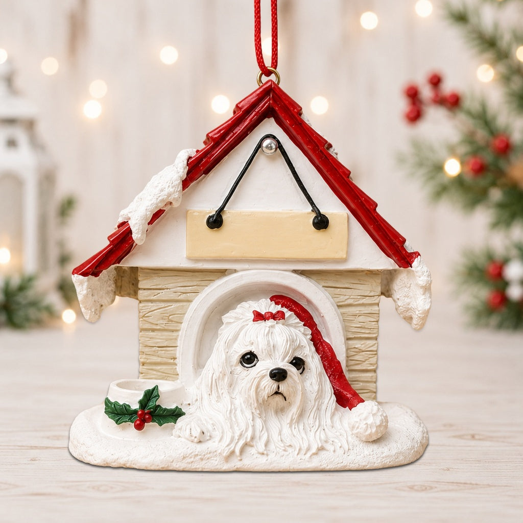 Ceramic Doghouse Ornament - Maltese