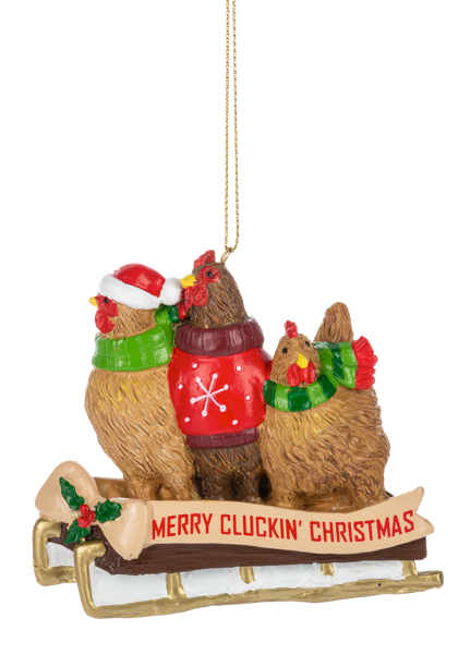 Merry Cluckin' Christmas Chicken Ornament