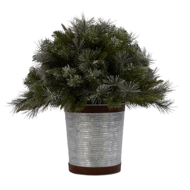 Pre-lit Flocked White Christmas Potted Bush