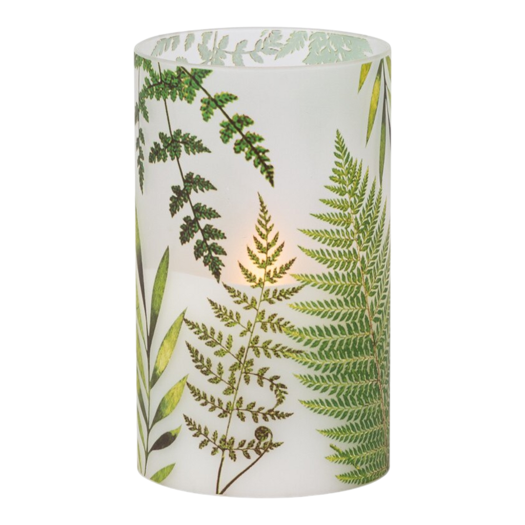 Frosted Illumaflame Fern LED Glass Candle - 6 Inch