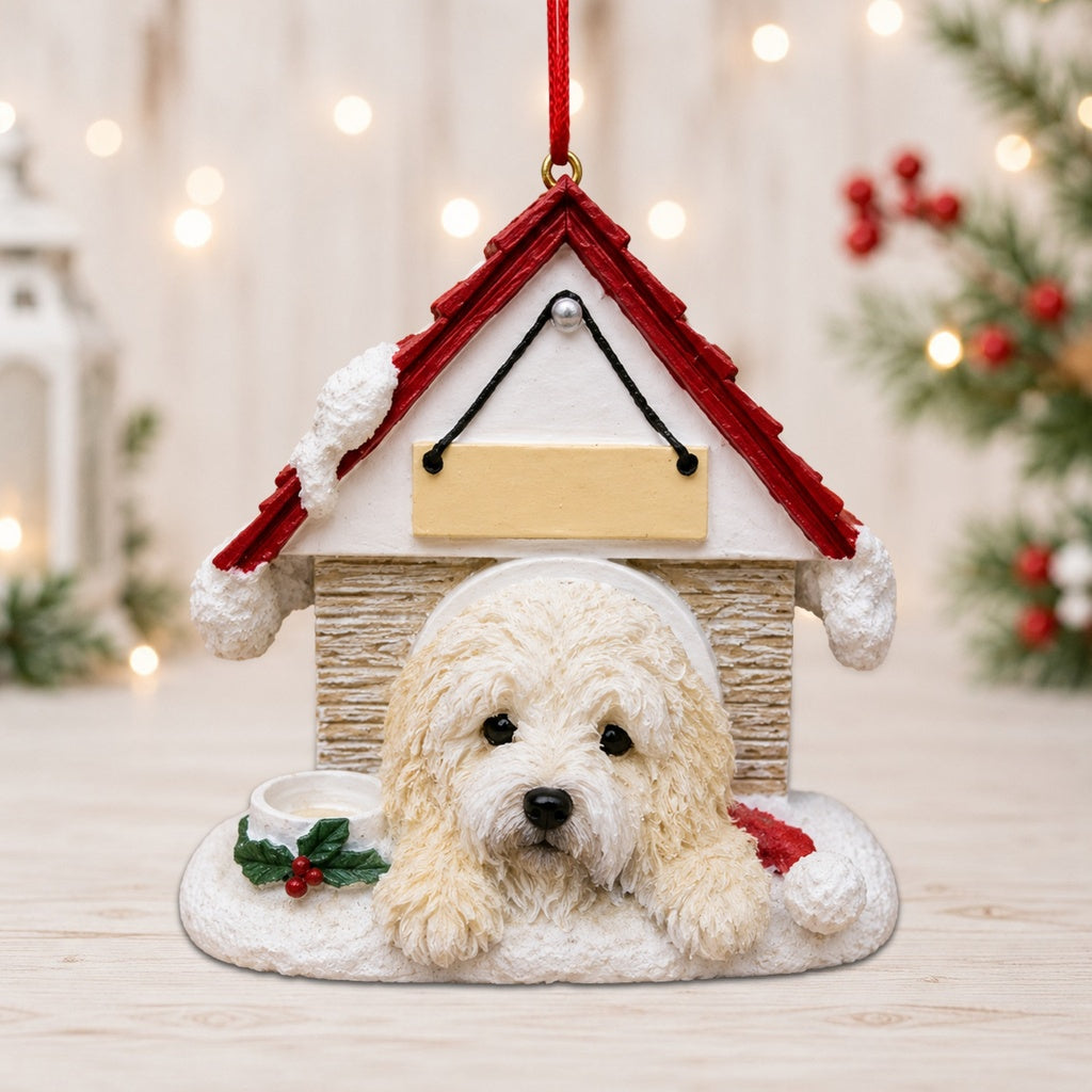 Ceramic Doghouse Ornament - Goldendoodle