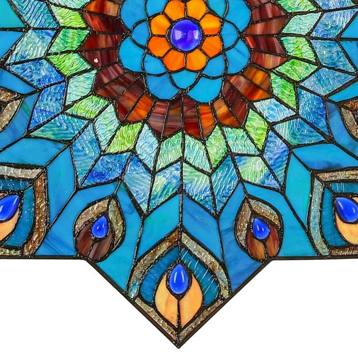 Presley Blue Peacock Stained Glass Window Panel