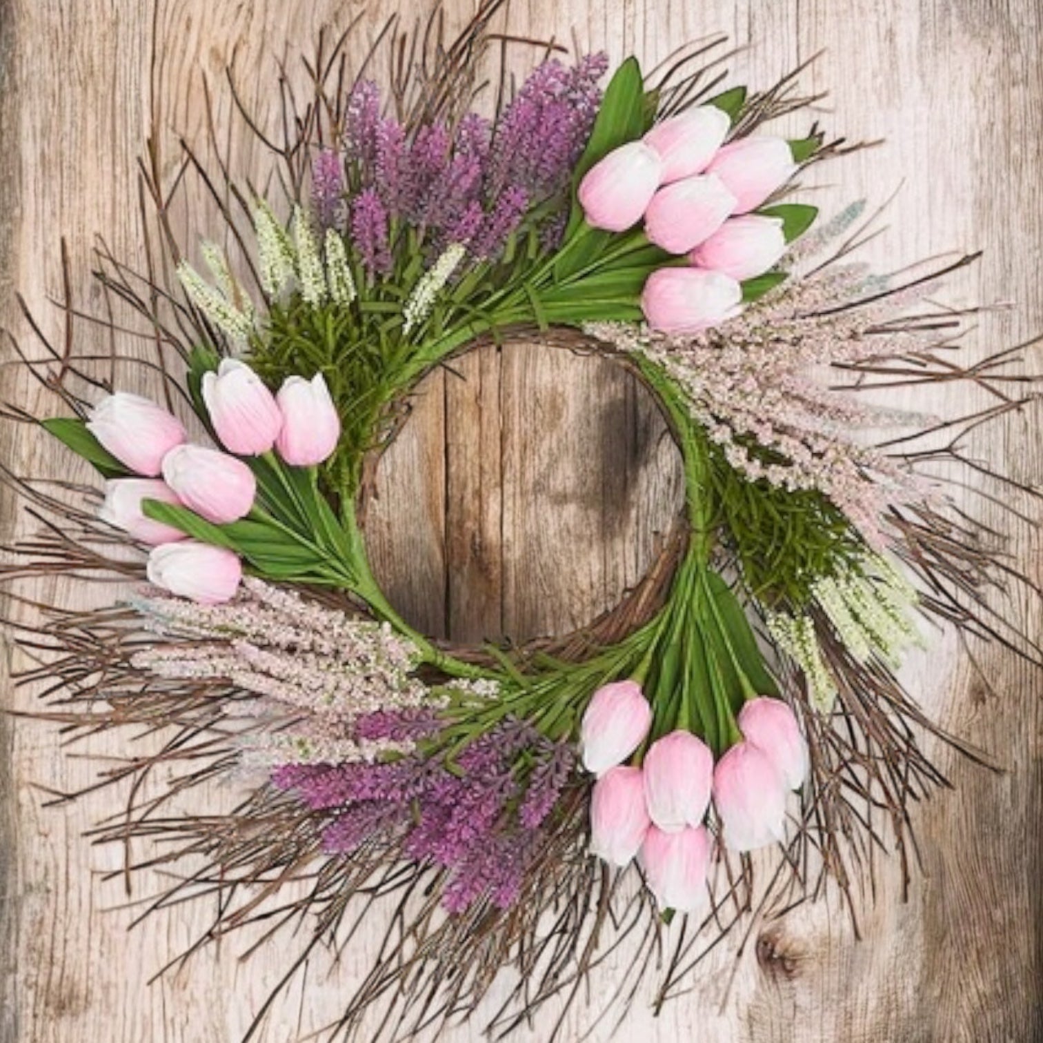 Tulip Heather Wreath on Natural Twig Base