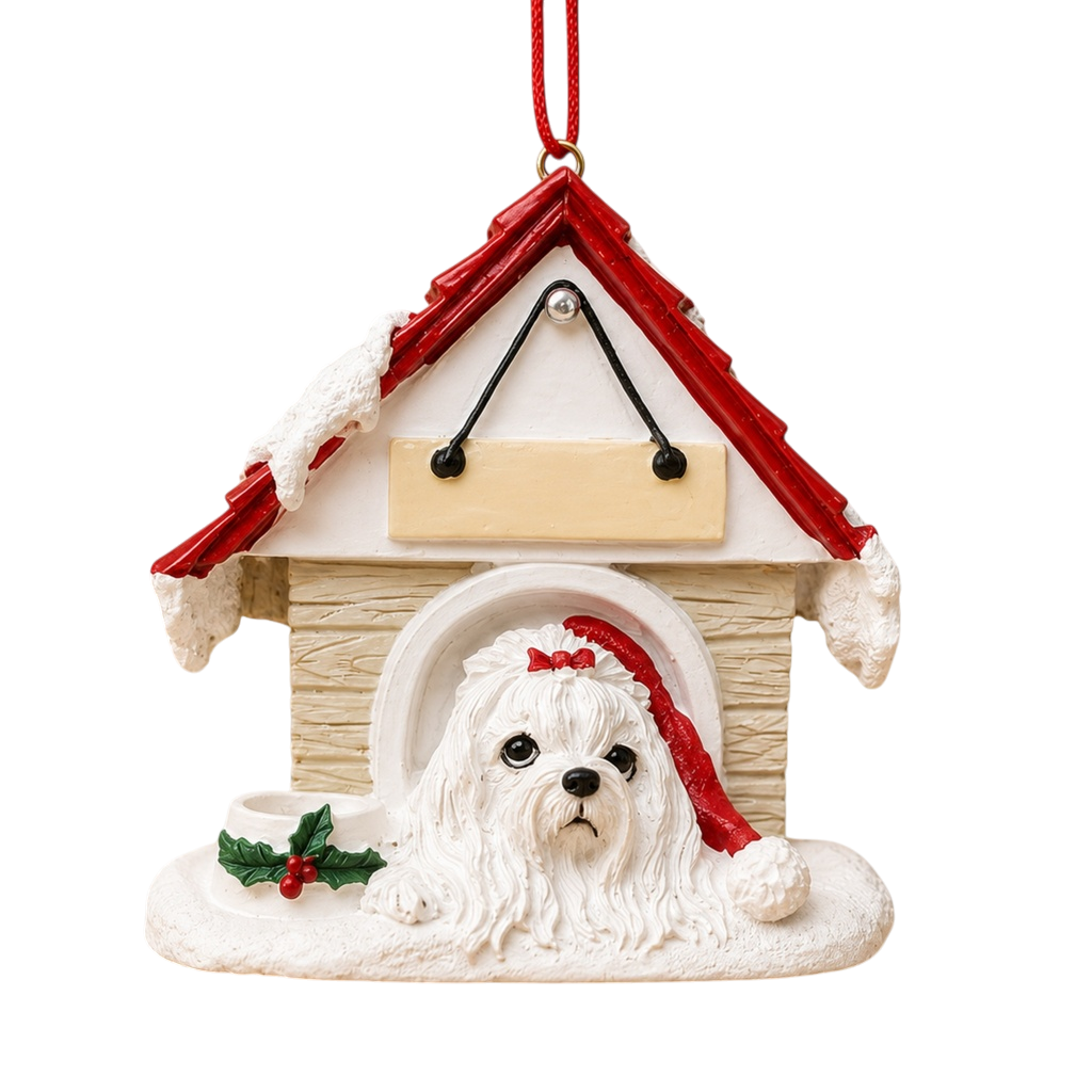Ceramic Doghouse Ornament - Maltese