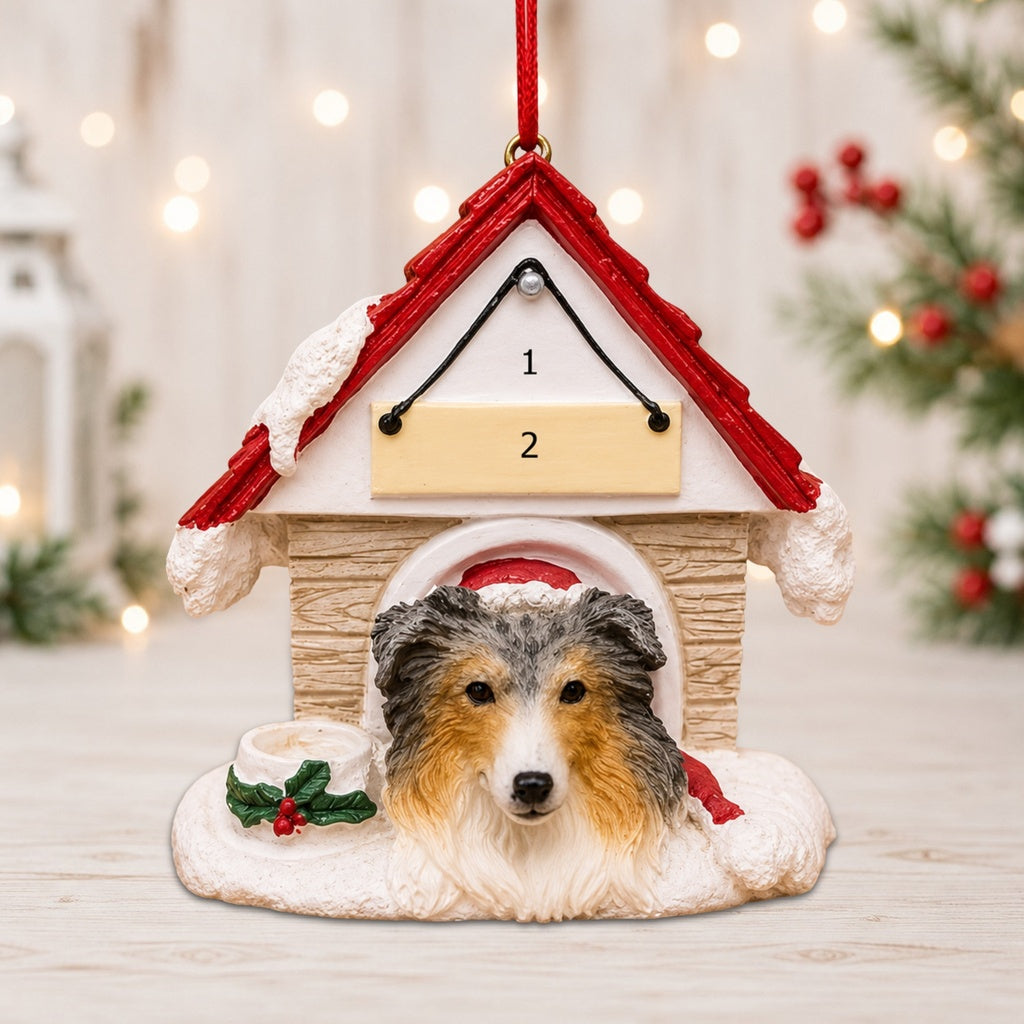 Ceramic Doghouse Ornament - Australian Shepherd