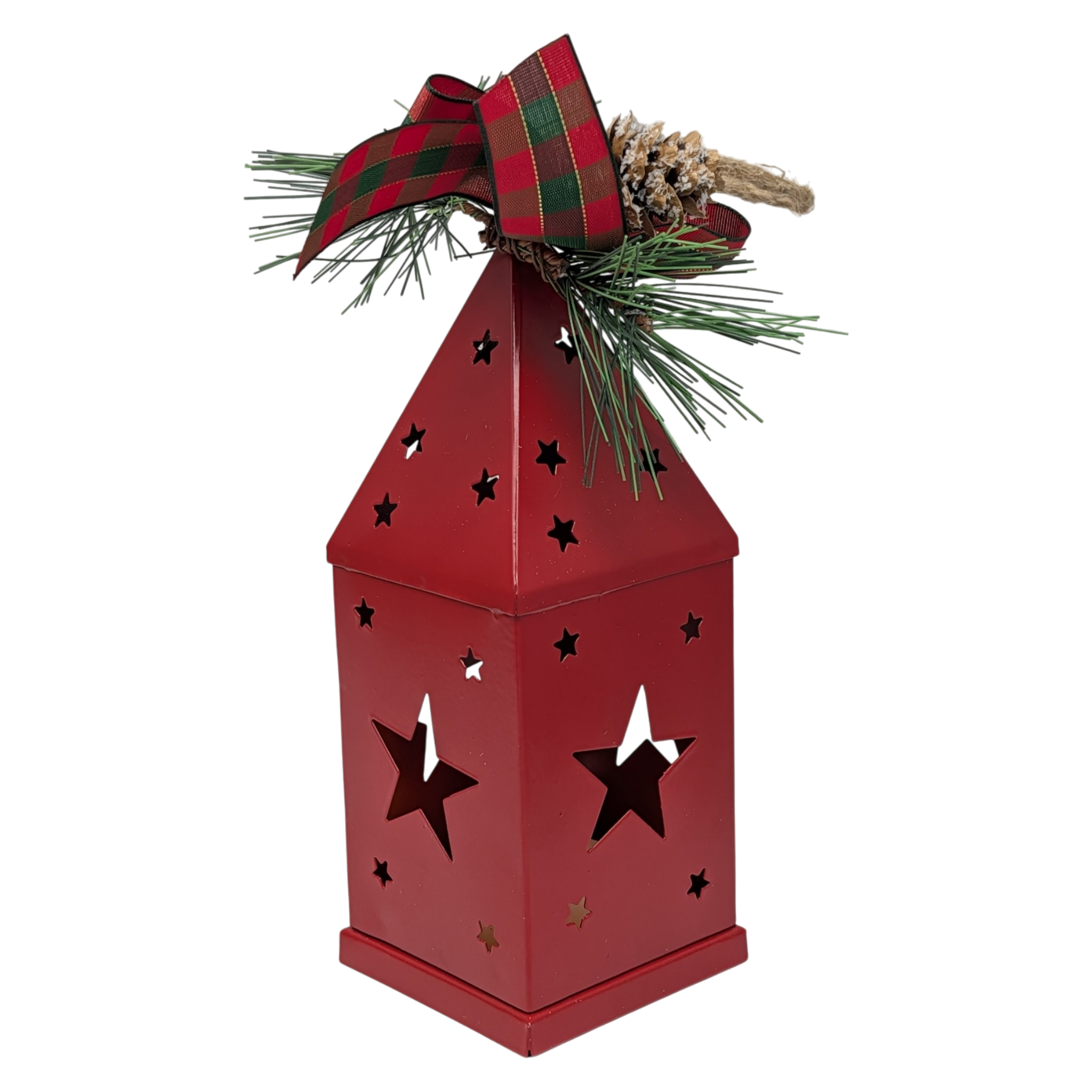 Punched-Tin Lighted Lantern - Red