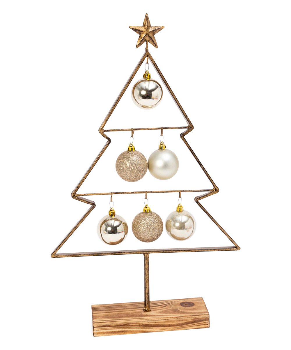 Goldtone Ornament-Accent Metal & Wood Tabletop Tree