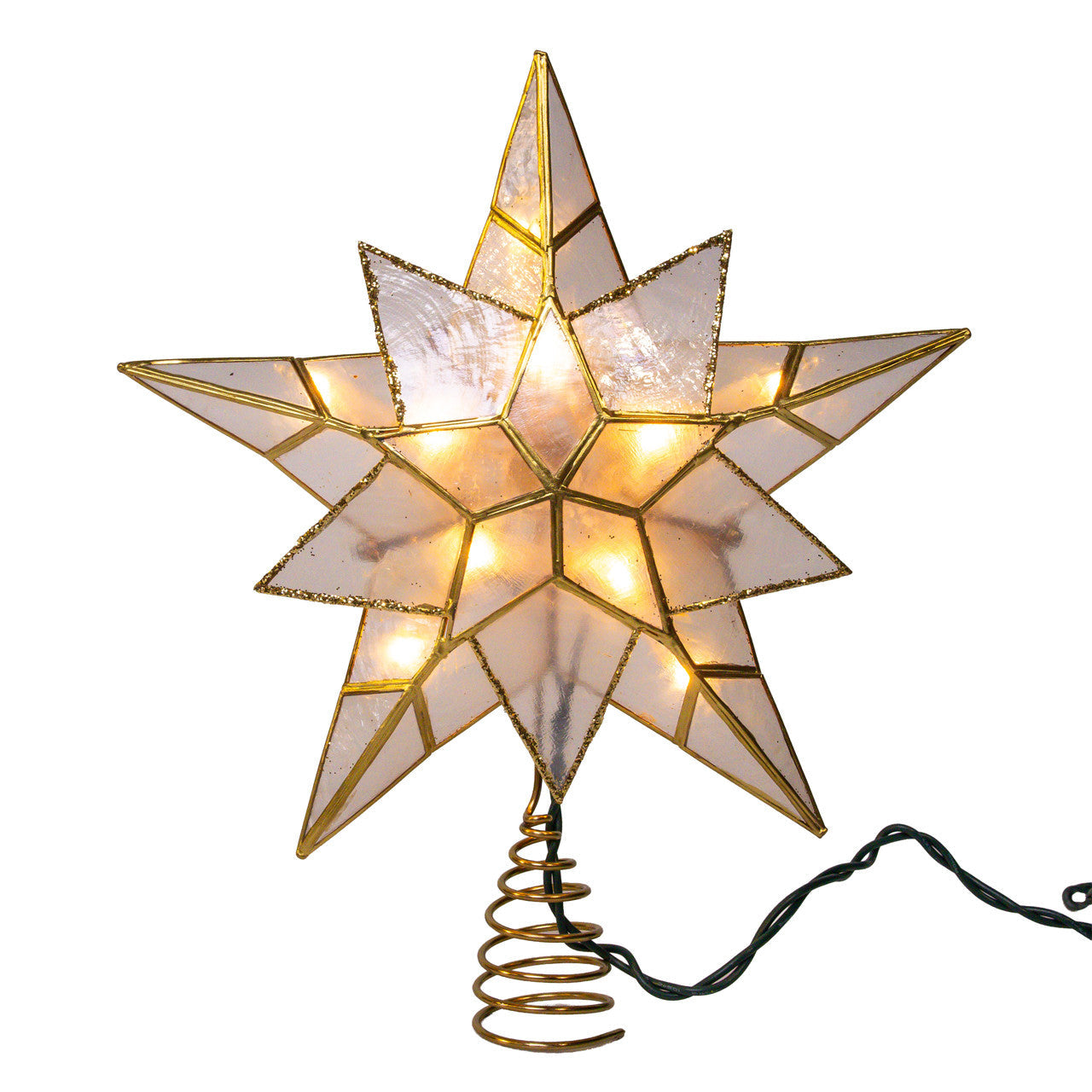 9.84" 10L 5-Point Gold Glittered Capiz Star Treetop
