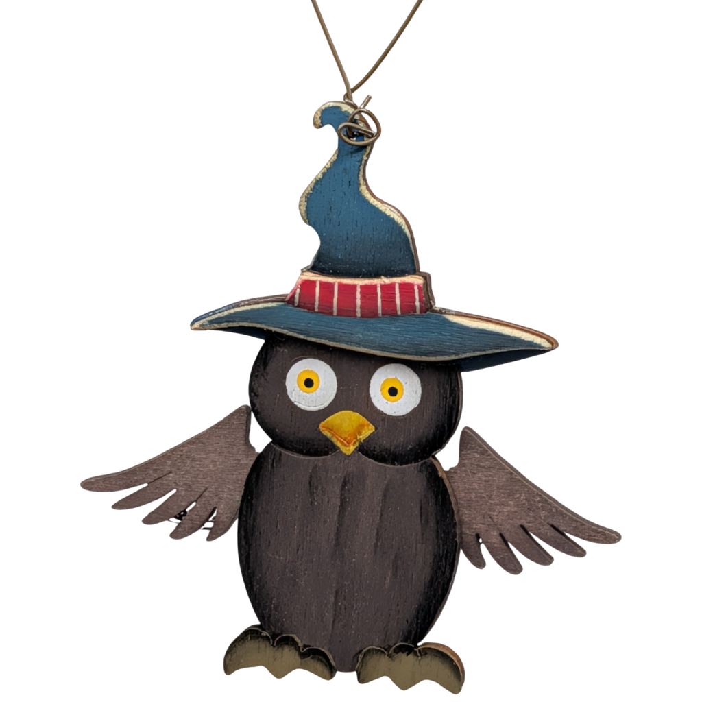 The Whimsical Wizard Owl Wooden Ornament