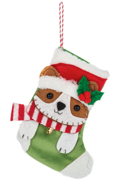 Mini Pet Stockings Gift Card Holder / Ornament - Dog Red Scarf