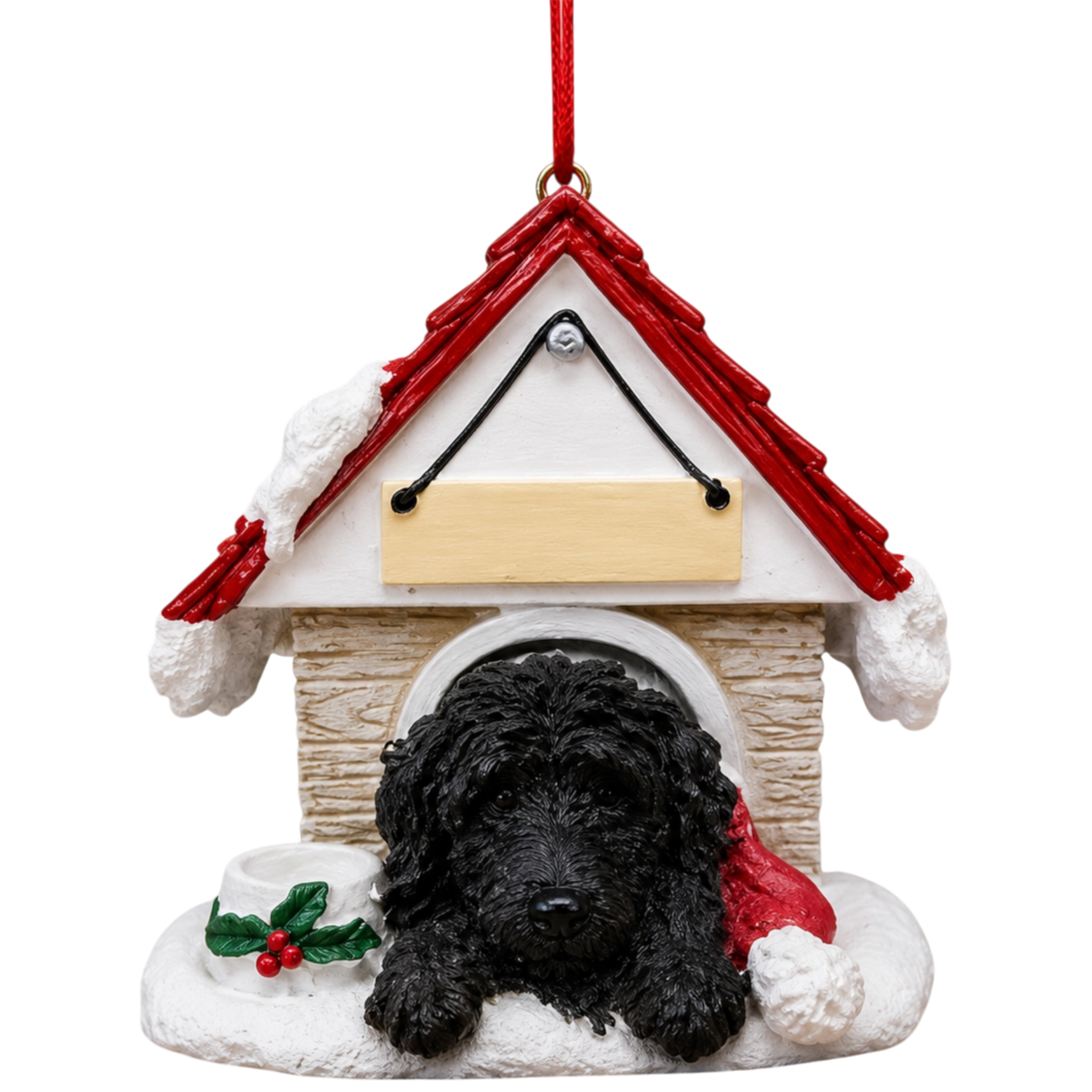 Ceramic Doghouse Ornament - Labradoodle - Dark