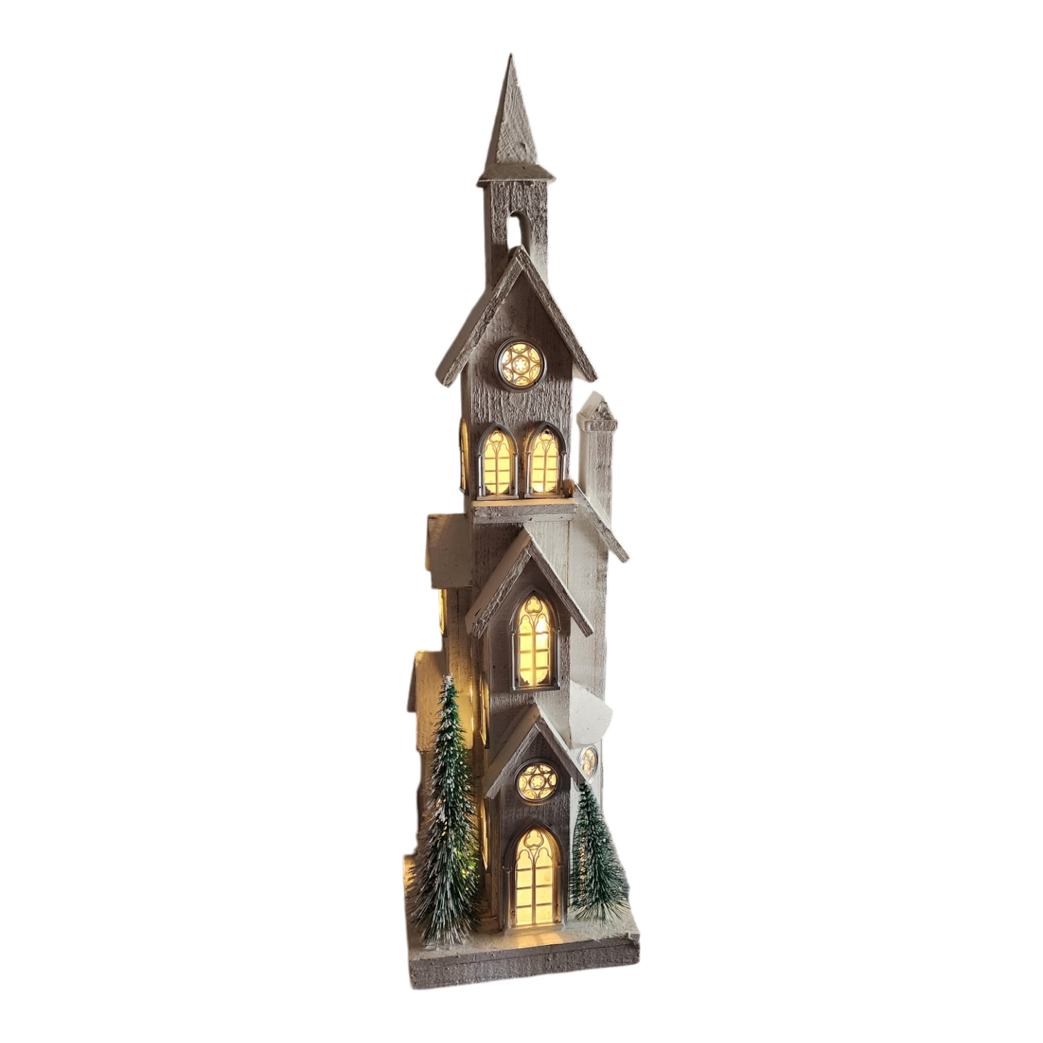 Lighted White Wood Church - 34.4 Inch