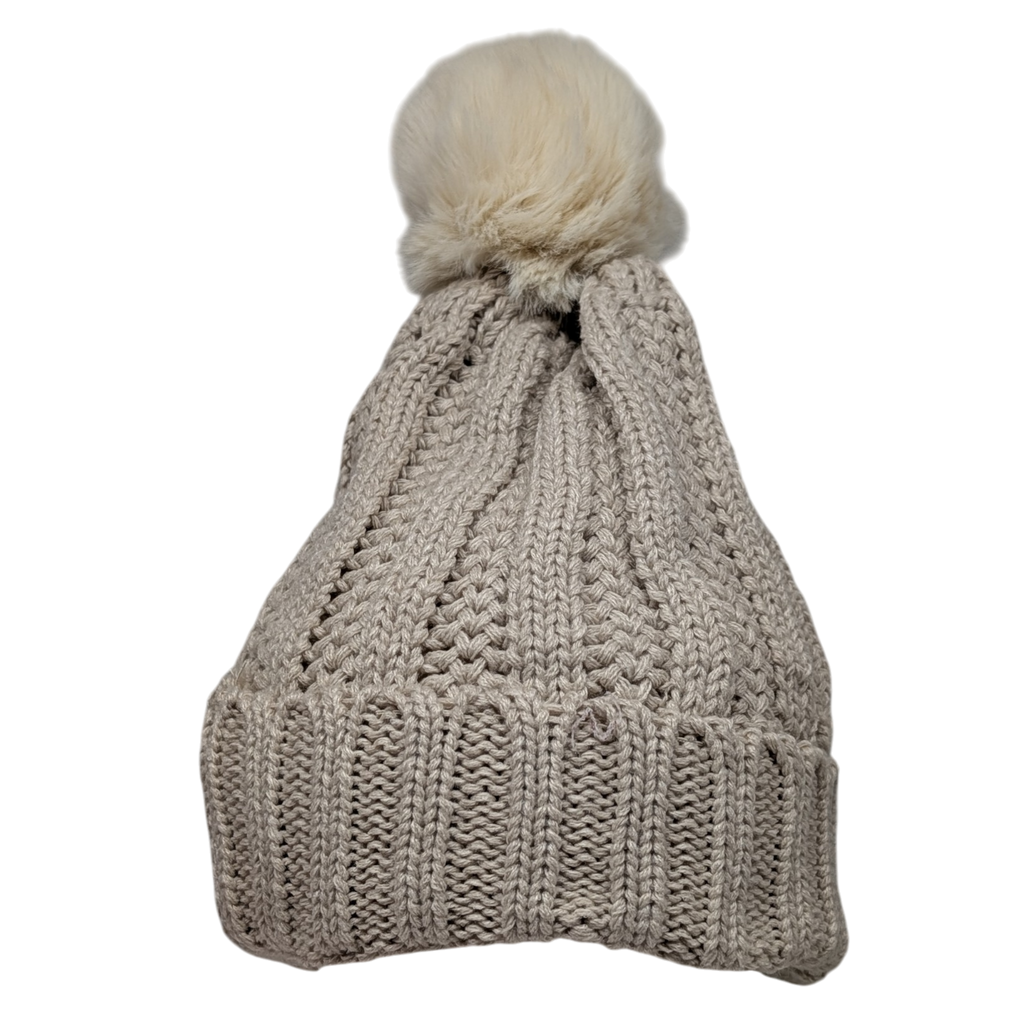 Knit Hat With Three Interchangeable Poms - Oatmeal