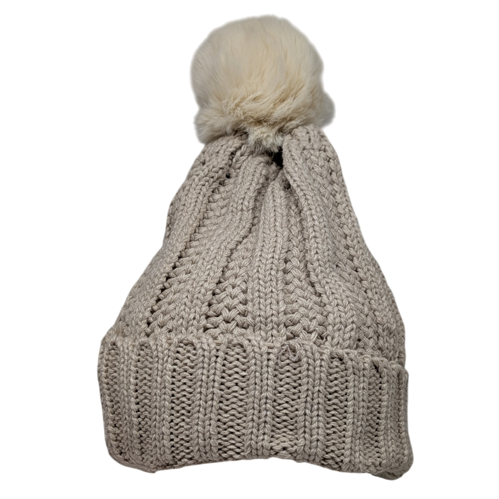 Knit Hat With Three Interchangeable Poms - Oatmeal