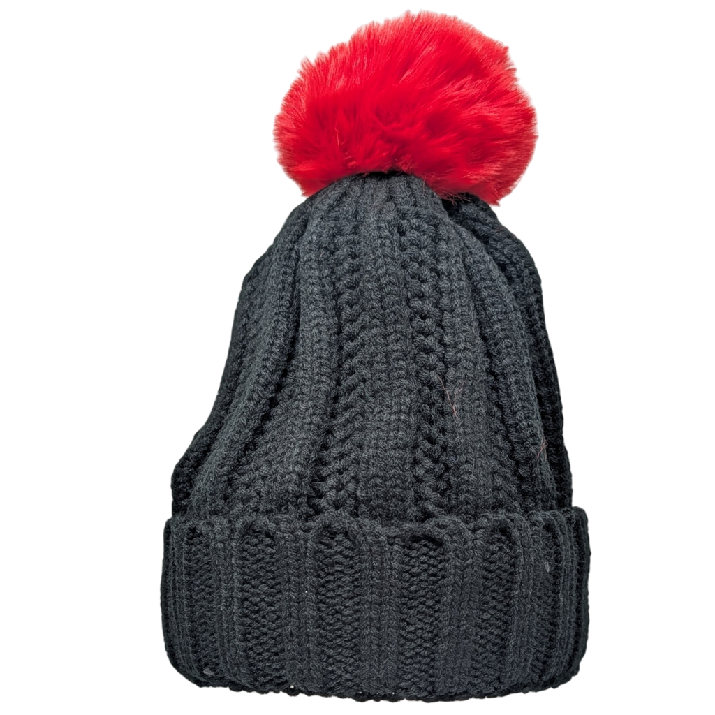 Knit Hat With Three Interchangeable Poms - Black
