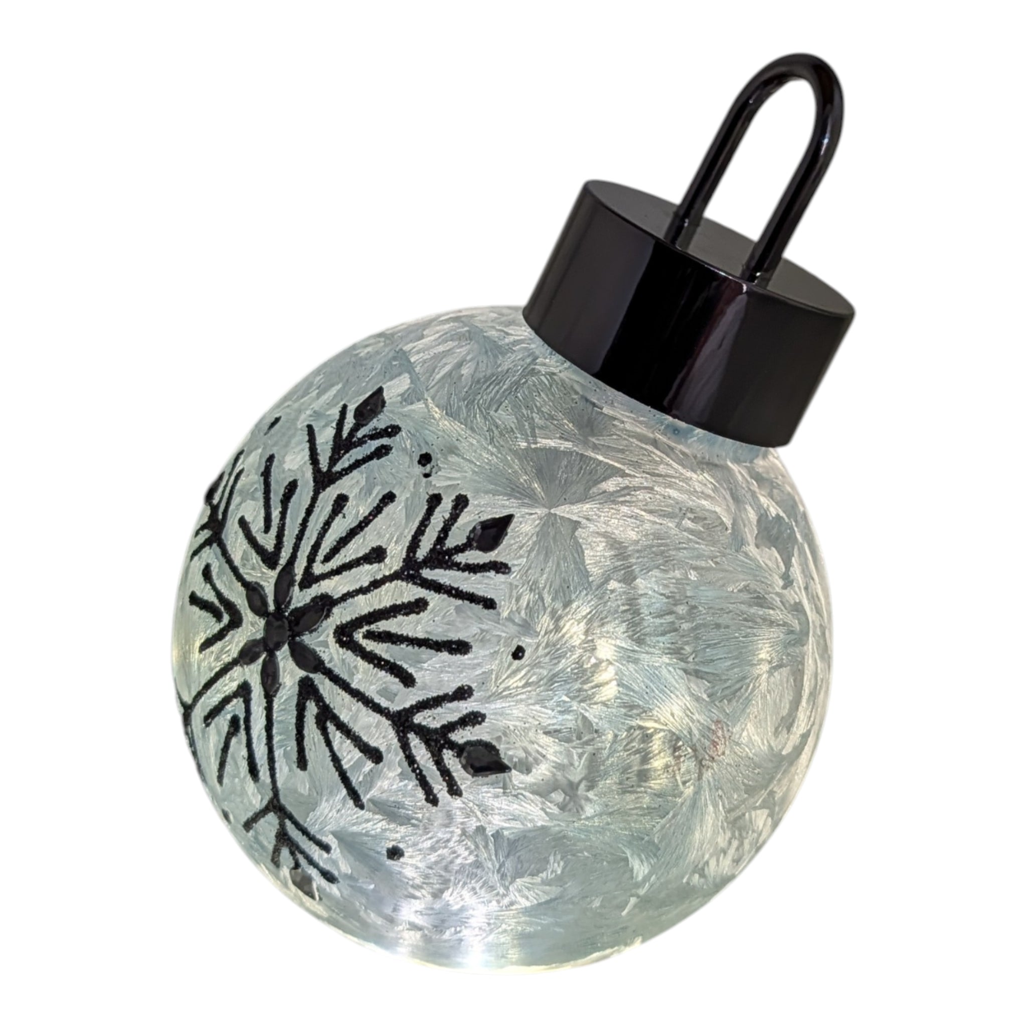 Frosted Blue-Green Lighted Snowflake Glass Ornament