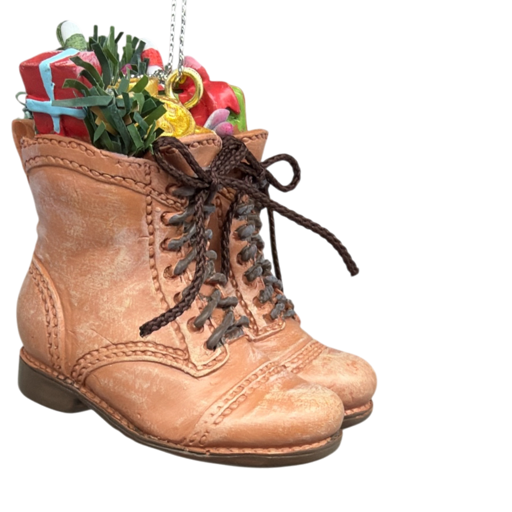 Filled Boots With Joy Ornament  - Brown