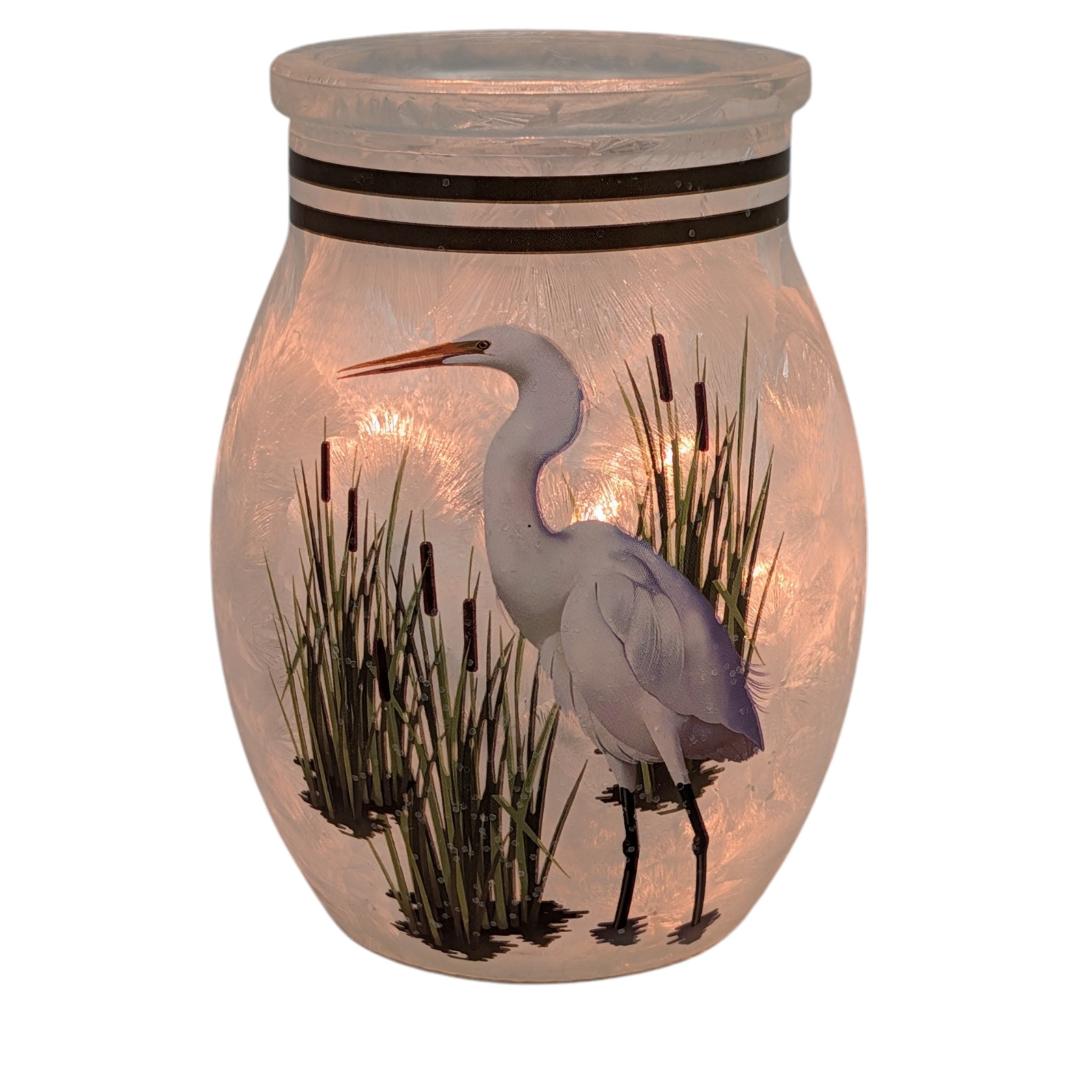 Frosted Glass Jar Lamp - Great Heron