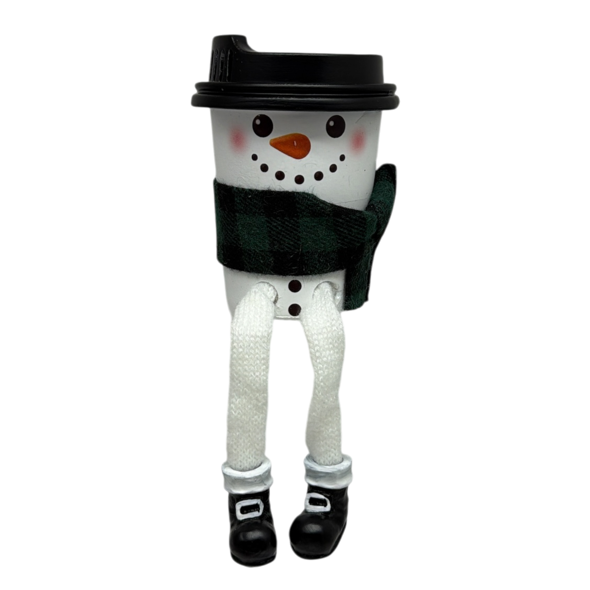 Cup of Cheer Snowmen  Shelfsitters  - Green and Black Scarf