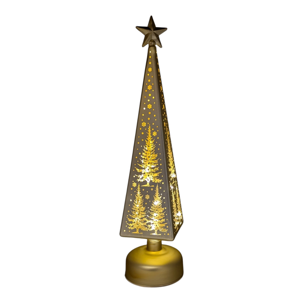 Etched Glass Tree with Star Topper LED Luminary
