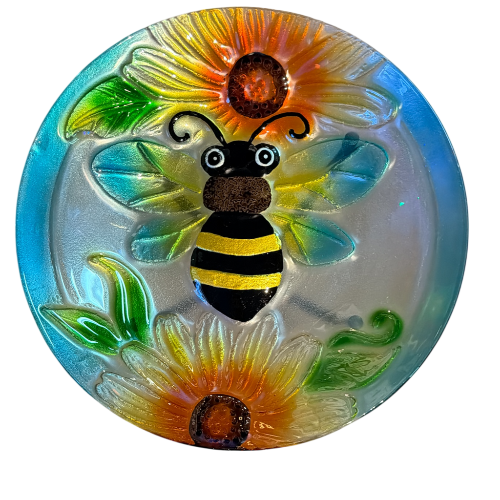 Bumble Bee Fused Glass Bird Bath