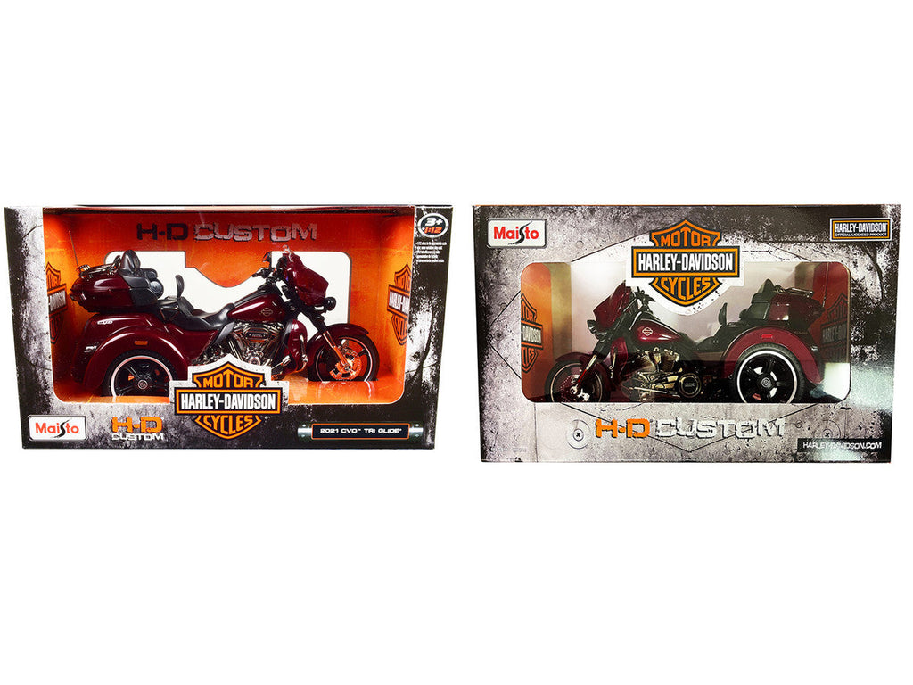 2021 Harley Davidson CVO Tri Glide Motorcycle Dark Red Metallic "H-D Custom" 1/12 Diecast Model Car by Maisto
