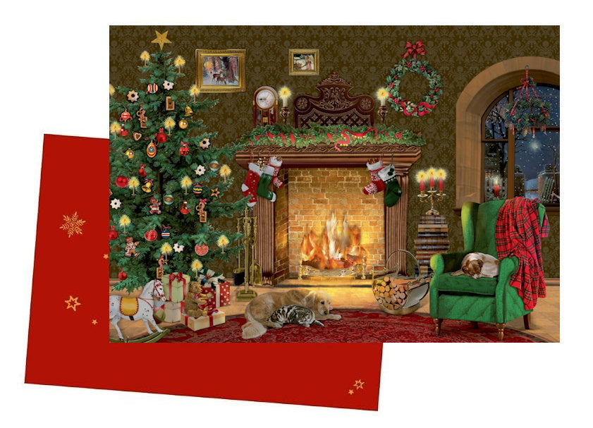 Nostalgic Christmas Cottage Interior Advent Card with Envelope