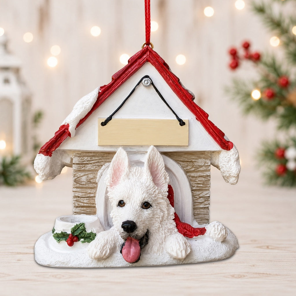 Ceramic Doghouse Ornament - German Shepherd White