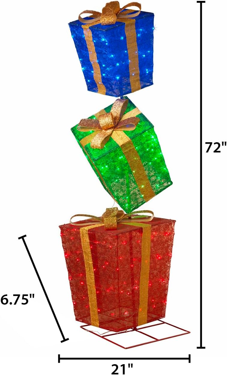 72-Inch High Lighted Stacked Glittering Gift Boxes