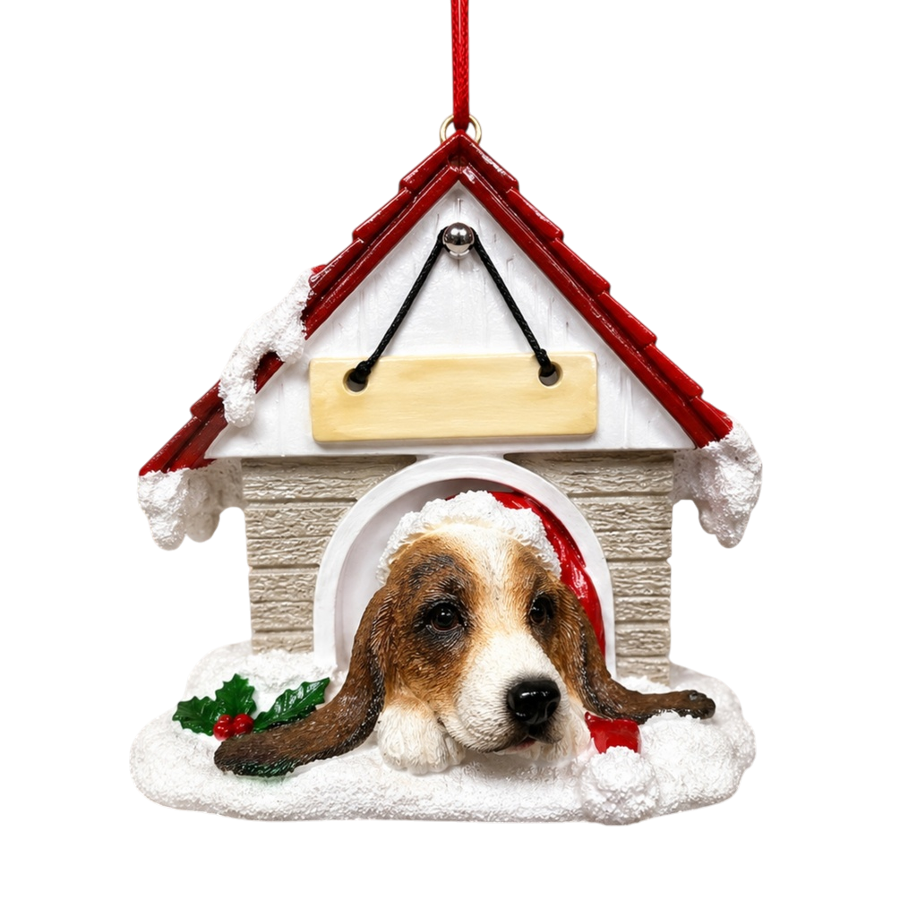 Ceramic Doghouse Ornament - Basset Hound