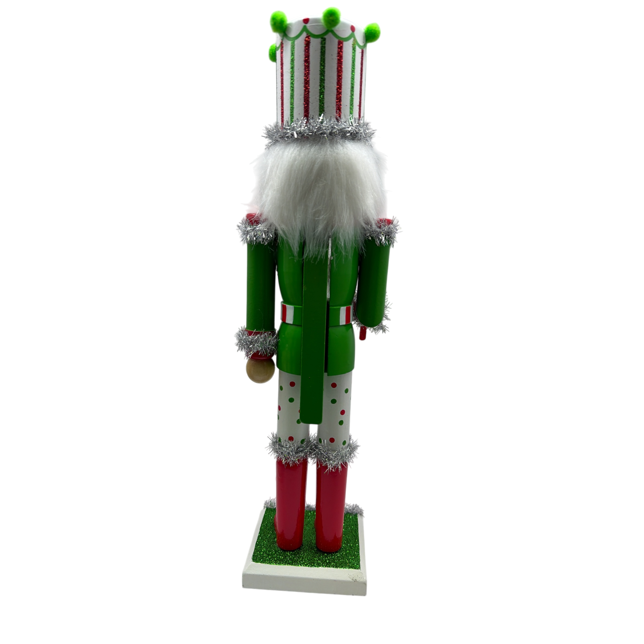 Red White and Green Nutcracker With Striped Hat