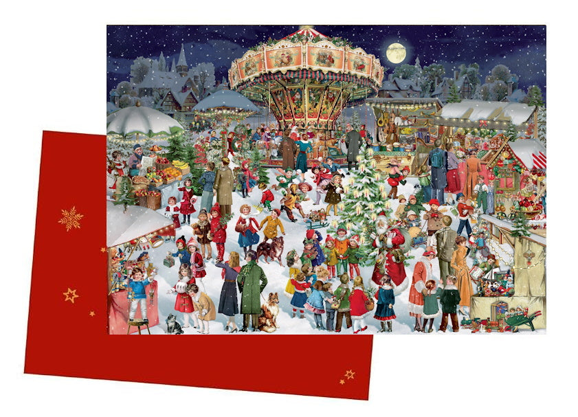 Nostalgic Christmas Carousel Advent Card with Envelope