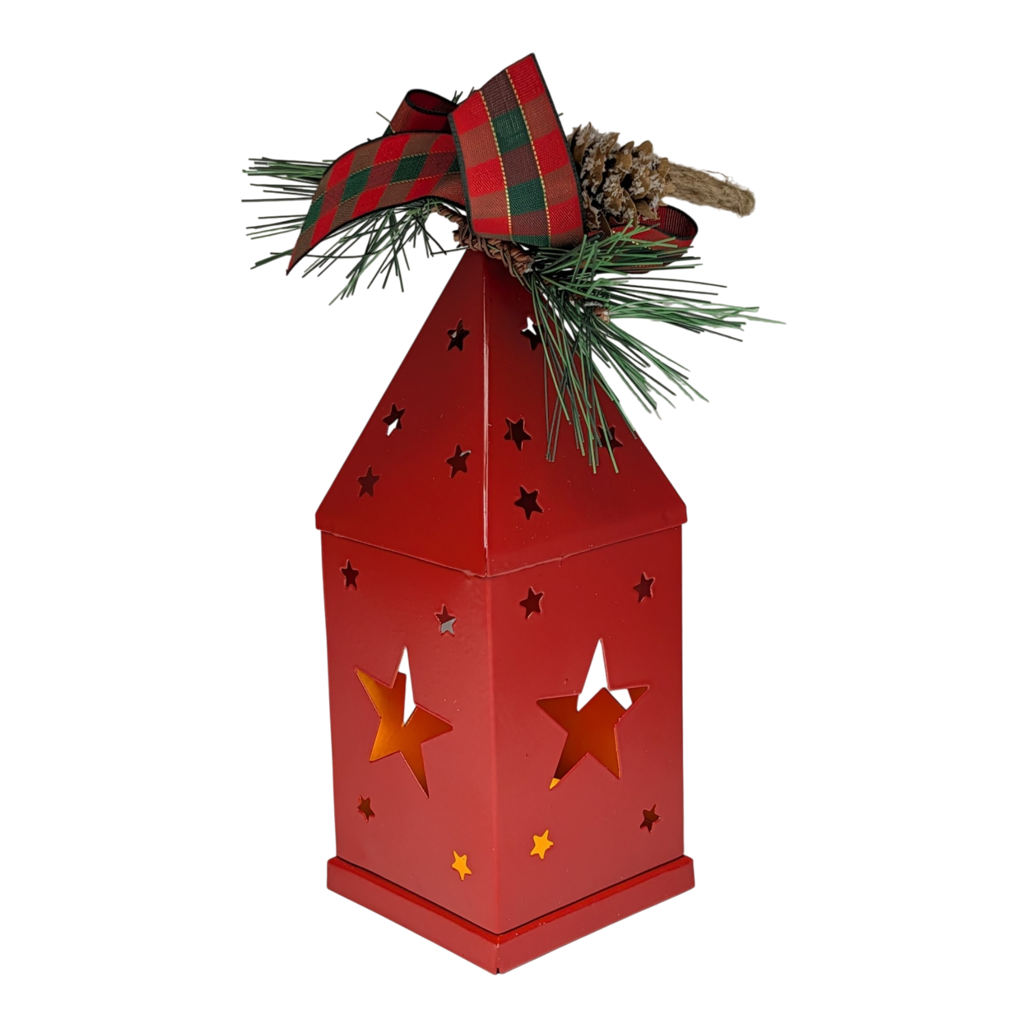 Punched-Tin Lighted Lantern - Red