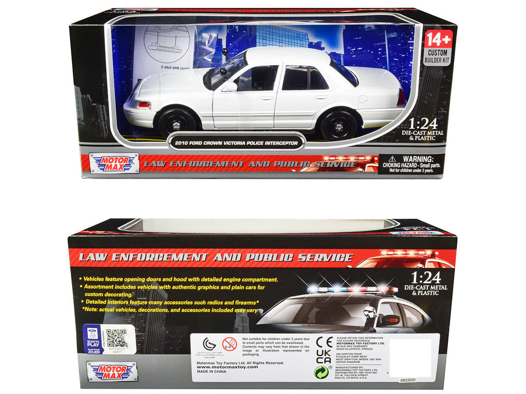 2010 Ford Crown Victoria Police Interceptor Unmarked White "Custom Builder's Kit" Series 1/24 Diecast Model Car by Motormax
