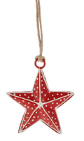 Mini Metal Star Ornament  - Red With White Dots