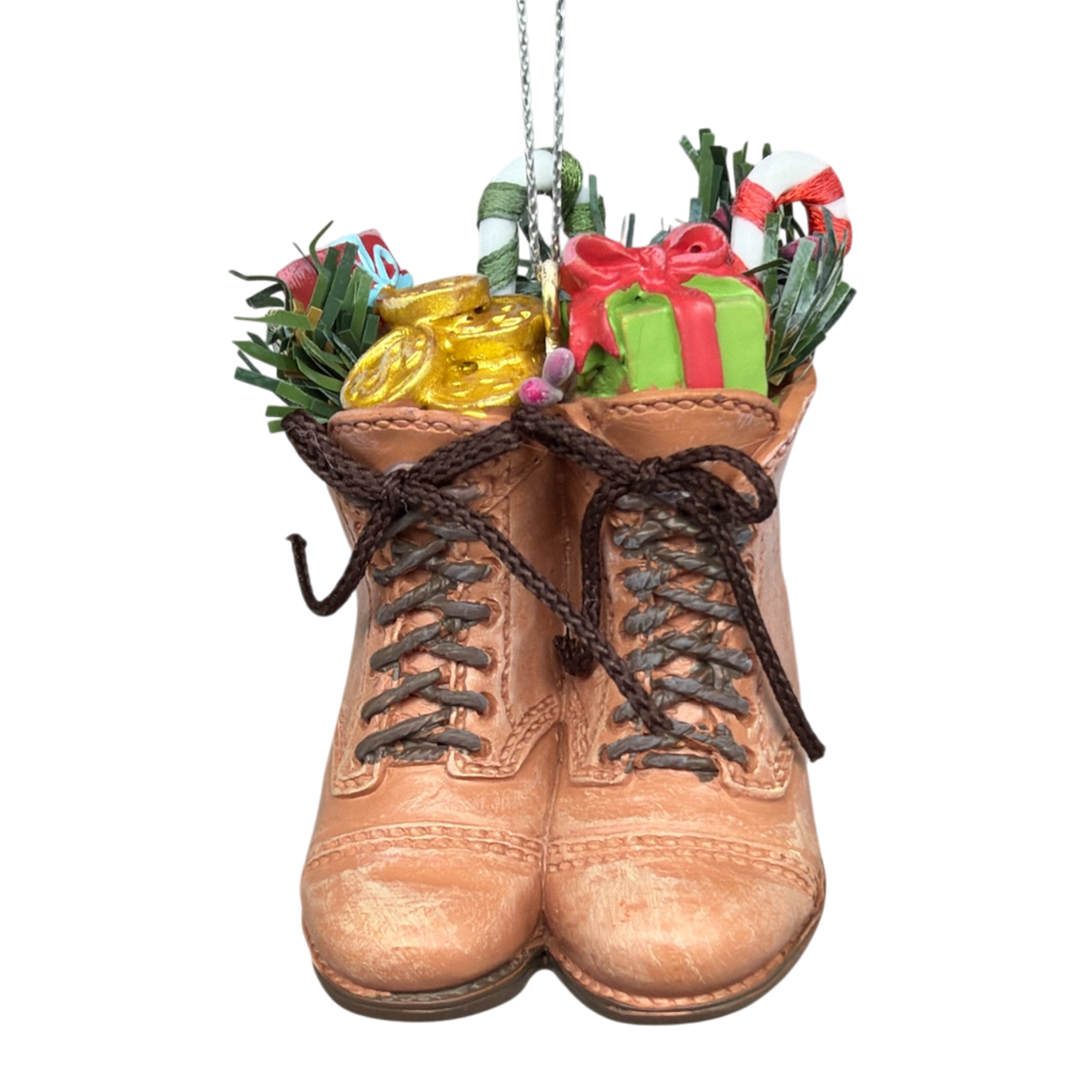 Filled Boots With Joy Ornament  - Brown