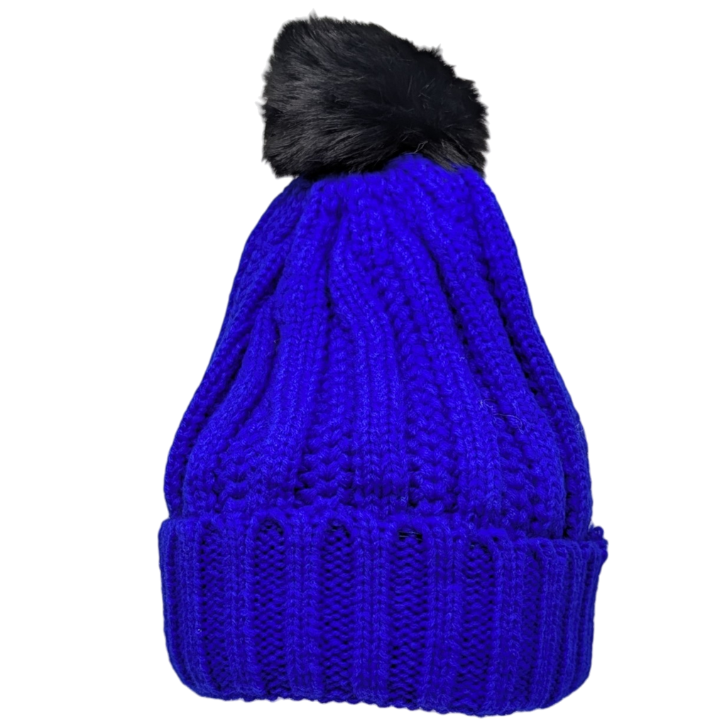 Knit Hat With Three Interchangeable Poms - Blue